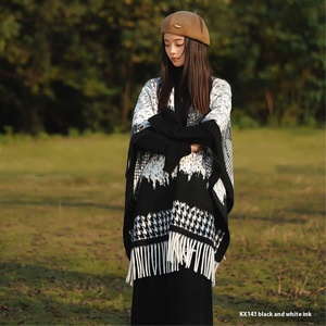 Cardigan poncho décontracté pour <span class=keywords><strong>femme</strong></span>, couleur contrastée, châle enveloppant, <span class=keywords><strong>cape</strong></span> avec tissage tricoté pour vêtements de sororité - Product Image 5