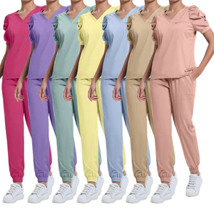 Uniformes Médicos Cómodos y Elásticos con Mangas Abullonadas para Mujer, Conjuntos de Uniformes Transpirables al por Mayor para Salón de Belleza y SPA - Product Image 2