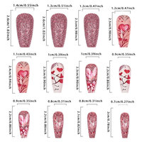 Faux ongles pré-dessinés Saint-Valentin Cœur scintillant transfrontalier, forme amande, style Ins moyen, faux ongles européens et américains