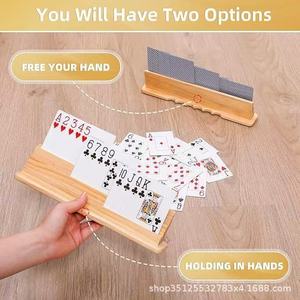 Wooden <b>playing</b> <b>card</b> holder, multi-tiered shelf, solid wood display rack with recessed storage, solid wood <b>playing</b> <b>card</b> holder. - Product Image 4