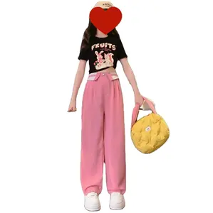 2023 Sommer Kinder Kleidung Kurzarm gedruckt Kaninchen T-Shirt Wide Leg Pants 2Pcs Kids Sets Teens Kleidung für Mädchen