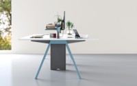 Poste de travail pour 6 personnes, bureau moderne pour le personnel, table de poste de travail avec panneau de séparation central