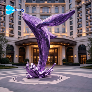 Sculpture de queue de <span class=keywords><strong>baleine</strong></span> en acier inoxydable poli miroir avec base en forme de vague, statue métallique pour aménagement aquatique d'hôtel - Product Image 3