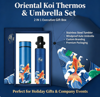 Ensemble cadeau d'entreprise 6-en-1 avec logo personnalisé, motif Koi, tasse isotherme en acier inoxydable de luxe, carnet, parapluie, cadeau d'affaires