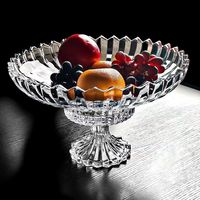 Plateau à fruits plat en verre cristal transparent, design rétro, forme ronde, base haute, durable, poli, motif solide