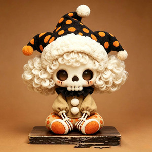 Figurine en bois de clown rétro vintage à pois, poupée de clown mignonne aux cheveux bouclés, décoration de table de ferme, cadeau d'Halloween - Product Image 3