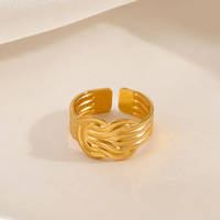 Edelstahlring, Europäischer und Amerikanischer Modetrend, Isn-Stil, Offener Verstellbarer Ring, 18K Vergoldet, Geometrischer Breitbandring