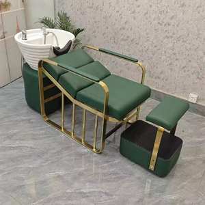 Cama de lavado de alta gama de acero inoxidable semireclinable para barberías, con lavabo profundo de cerámica para salones y peluquerías, lavable. - Product Image 5
