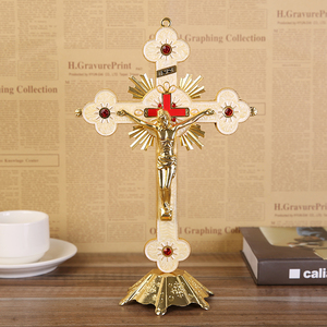 Croix de Jésus Exorciste en Or Brillant de Taille Moyenne Cruzado Boutique, Décoration Suspendue Dorée pour Festival, Reliques Catholiques, Christianisme, Crucifix - Product Image 3