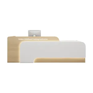 Escritorio de recepción de oficina minimalista moderno con logotipo personalizado para escuela, hospital, oficina, edificio, vestíbulo, consola de <span class=keywords><strong>control</strong></span> hecha de madera - Product Image 5