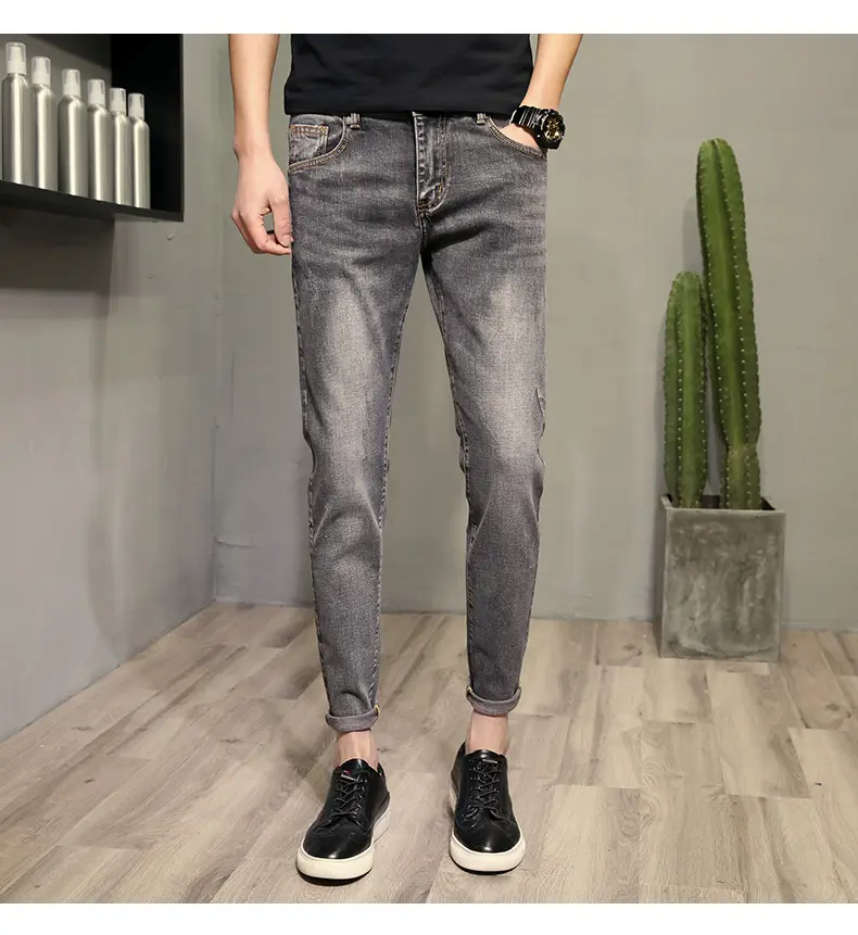 2021 Hellgraue Jeans Denim Herren Hersteller Straight Leg Long Stretch Casual Boys Jeans Trendy Stylish Pants