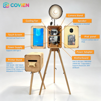 Machine de photomaton en bois double face avec écran tactile avant 18,5 pouces pour iPad et compatible appareil photo reflex numérique arrière, idéale pour la location événementielle et l'utilisation professionnelle