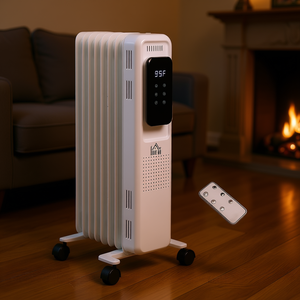 Radiateur à huile HOMCOM 600/900/1500 W, 3 modes, minuterie, télécommande, radiateur électrique portable, couleur blanche - Product Image 2
