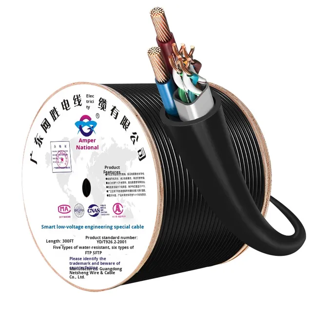 Factory Customized Weatherproof Ethernet Cable 4-core/8-core Oxygen-Free Copper Integrated Power & Network Cable