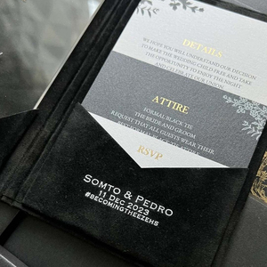 Wholesale new wedding invitations. Premium gold-<b>embossed</b> acrylic invitations. Customizable velvet wedding <b>cards</b> - Product Image 5