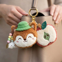 Porte-monnaie en peluche mignon (porc, pomme, mouton, ours), mini sac à fermeture éclair, breloque, rangement pour écouteurs, cadeau pour enfants et filles, logo personnalisé