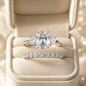 Set di Anelli con Zirconi Quadrati a Quattro Punte per Donne, Elegante Gioiello da Sposa alla Moda - Product Image 4