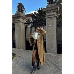 Manteau trench à col bicolore pour femme Penny Lane, tissu en laine, doublure en cachemire, décoration boutonnée, rembourrage en coton/laine, hiver automne - Product Image 3