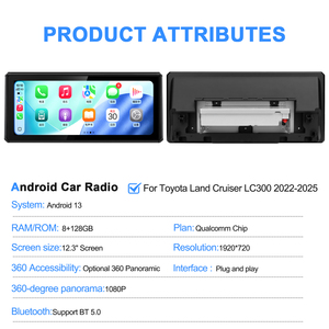 New 12.3" Touch Screen For Toyota Land Cruiser LC300 Multimedia Android Radio Carplay Navigation Auto Head Unit Monitor Upgrade - Product Image 6