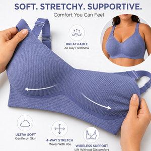 Soutien-gorge sans fil côtelé bleu chiné SHANGBINI, grande taille, décolleté plongeant, confort optimal, panneaux collés, logo personnalisé OEM, fabrication en usine - Product Image 2