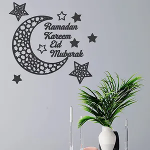 Ouro Prata Superfície Eid Mubarak Lua E Estrela Crescente Decalque Islâmico Espelho Decoração Ramadan Kareem parede adesivos decorativos