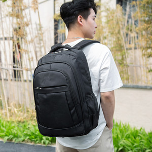 Student <b>Backpack</b> <b>15</b> <b>Inches</b> Black <b>Laptop</b> Bag For Men Business Travel Solid Color Interior Zipper Pocket - Product Image 4