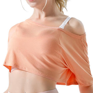 Top Corto a Maniche Corte con Spalle Scoperte per Yoga, Corsa e Allenamento, <span class=keywords><strong>T</strong></span>-<span class=keywords><strong>Shirt</strong></span> Crop Personalizzata da Palestra per Donne - Product Image 6