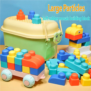 Bloques de Construcción de Goma Suave de Partículas Grandes para Niños, <span class=keywords><strong>Juguetes</strong></span> Educativos de Animales para Bebés de <span class=keywords><strong>1</strong></span> <span class=keywords><strong>Año</strong></span>, con Cubo de Almacenamiento para Ensamblar - Product Image 1
