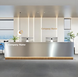 Mostrador de Servicio CR200 en Forma de I, Estilo Moderno, Madera MDF, Contorno Ondulado, Mostrador de Bienvenida para Vestíbulo de <span class=keywords><strong>Hotel</strong></span> y Centro de Spa - Product Image 6