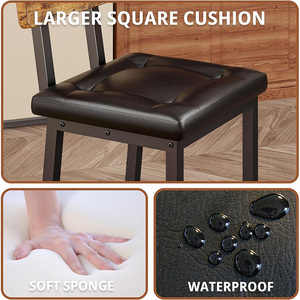 Taburete de Bar tapizado de PU cuadrado con respaldo y pedales Taburete tapizado grueso para Barra de cocina Paquete de 2 - Product Image 3
