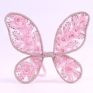 Alas de hadas de flores rosas 2024 gran oferta fiesta de cumpleaños para niños niña flores bordadas rosas alas de mariposa de encaje - Product Image 6
