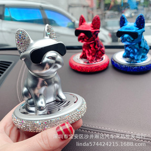 Figurine de chien sertie de diamants, parfum solide pour voiture, désodorisant avec lunettes de soleil, couleur bleu argent, pour la décoration intérieure de la voiture - Product Image 3