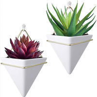 Pots de fleurs en céramique pour décoration murale, dispositif géométrique, Vase sur support métallique, jardinière suspendue