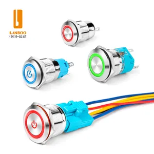 LANBOO Thiết Lập Lại Tự Khóa 12/16/19/22Mm Với Đèn LED Màu Đỏ, Xanh Lá Cây Và Xanh Dương, Công Tắc Nút Kim Loại 2NO2NC Tùy Chỉnh