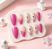 24 faux ongles à presser Halloween, forme amande, French manucure, réutilisables, en ABS, motif toile d'araignée fantôme mignon, pour femmes et filles