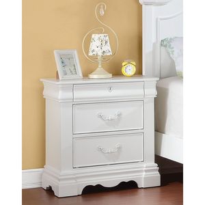 Mesita de noche moderna de madera de pino de lujo con 3 cajones, mesita de noche de carga inalámbrica con acabado blanco para uso en apartamentos y hospitales - Product Image 2