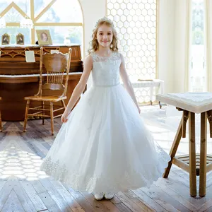 Small MOQ Kids Flower Girl Dress Little Girls Formal Birthday Princess Toddler Frocks White Long Ball Gown Dresses For Girls