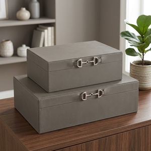 Cajas de Regalo de Cuero Gris para Decoración de Bodas - Product Image 3