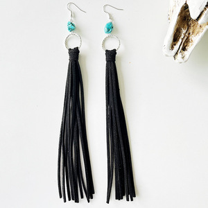 Pendientes de cuero para mujer Unionen 2337 moda turquesa colorido cuero flecos colgante estilo exagerado - Product Image 4