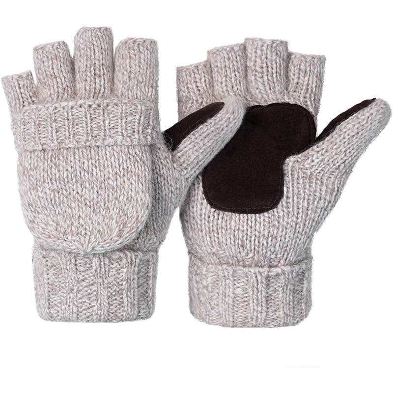 Женские и мужские зимние вязаные перчатки-трансформеры без пальцев теплые шерстяные варежки