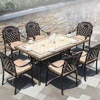 Ensemble de meubles de jardin modernes et durables en aluminium et bois massif, tables et chaises, résistant à l'eau et aux rayons UV, pour 4 personnes, meubles de loisirs pour villa