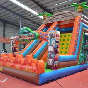 Castillo hinchable naranja de PVC de grado comercial, toboganes inflables Topogan Jungle Primeval para niños, pared de escalada en roca - Product Image 2