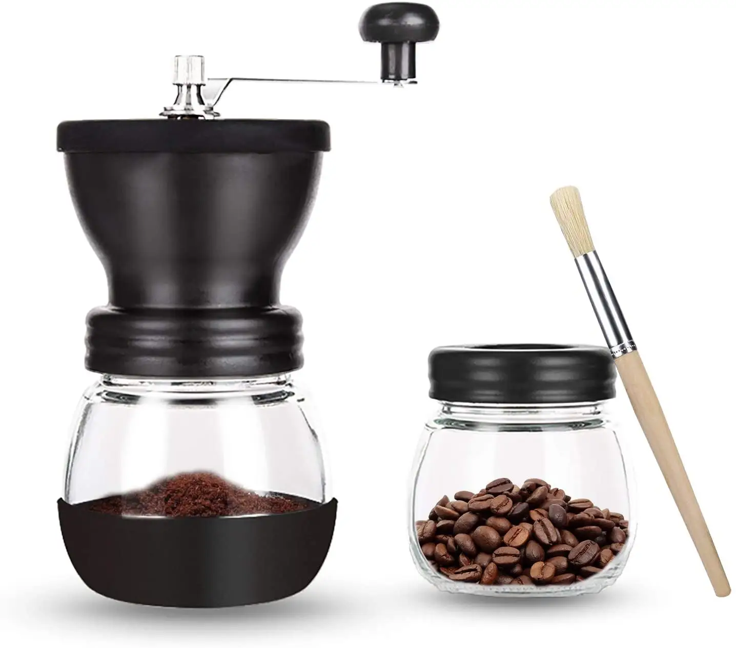 ガラス瓶コーヒーミルステンレス鋼ポータブルハンドヘルドセラミックコーヒーグラインダー手動コーヒーグラインダー無料ガラスガー付き