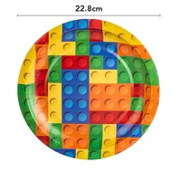 Nouveau design bloc de construction thème fête papier vaisselle ensemble fête d'anniversaire fournitures jetables
