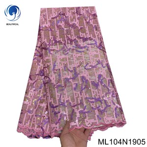 Beautifical Phi Lces Vải 2024 Thiết Kế Mới <span class=keywords><strong>3D</strong></span> Sequins Tua Pháp Ren Lưới Vải Cho Phụ Nữ Ăn Mặc 5Yards ML104n19 - Product Image 5