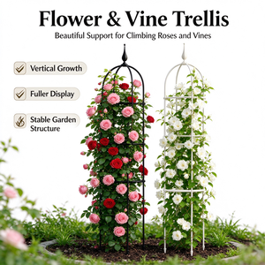 <b>Metal</b> Garden Obelisk Climbing Frame Trellis with Ring Supports for Roses Clematis Peas Tomatoes Patio <b>Raised</b> <b>Bed</b> - Product Image 1
