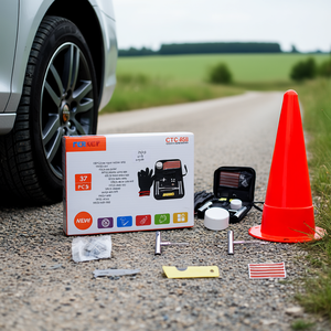 Kit de réparation de pneus portable CTC-858, 37 pièces, outil manuel avec composants en acier, caoutchouc, plastique et métal pour utilisation automobile - Product Image 1