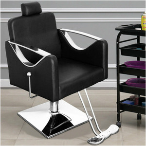 Hydraulic Barber Chair Black Reclining Adjustable <b>Footrest</b> Commercial Use - Product Image 1