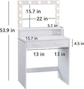 Modern Designs Simple <strong>Small</strong> <strong>Vanity</strong> Desk Dresser Set White Slim Mirror Makeup Dressing <strong>Table</strong> with Lights - Product Image 5