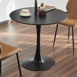 Black Round MDF Dining <strong>Table</strong> Circle <strong>Tulip</strong> <strong>Table</strong> with Thickened Tabletop Mid Century Modern Bistro <strong>Table</strong> for Kitchen - Product Image 1